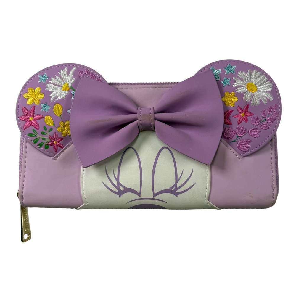 Disney Loungefly Minnie Mouse Floral Zip‎ Around Wallet Purple